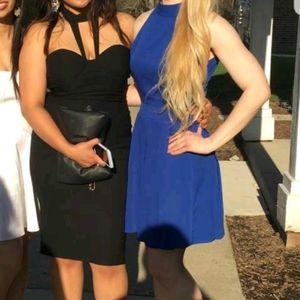 Boohoo open back pleat highneck blue size S dress